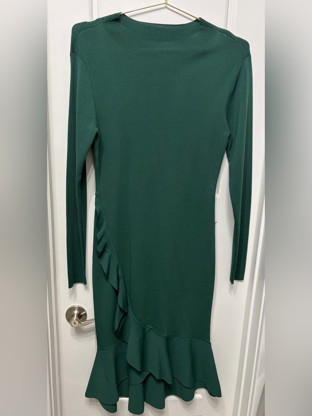 Gianni Bini Sara Forest Green Ruffle Sweater Dress L NWT